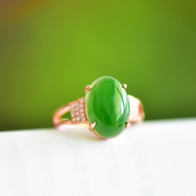 An Exquisite Sterling Silver-Gold Plated Inlaid Jasper Ring,Inlaid Diamond
