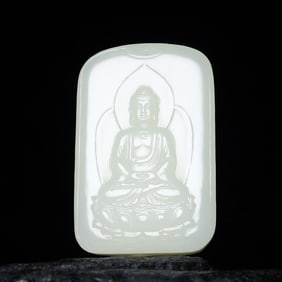 An Exquisite White Jade Statue of Sakyamuni Pendant