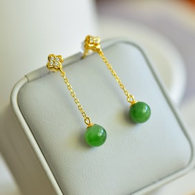 A Pair of Exquisite Sterling Silver-Gold Plated Inlaid Jasper Earrings