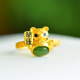 An Exquisite Sterling Silver-Gold Plated Inlaid Jasper Enamel Ring