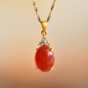 An Exquisite Sterling Silver-Gold Plated Inlaid Agate Pendant