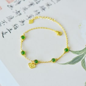 An Exquisite Sterling Silver-Gold Plated Inlaid Jasper Bracelet