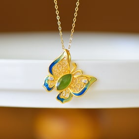 An Exquisite Sterling Silver-Gold Plated Inlaid Jasper Enamel Pendant,Inlaid Diamond