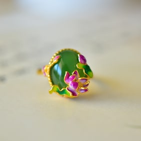 An Exquisite Sterling Silver Inlaid Jasper Enamel Ring,Inlaid Diamond