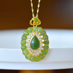A Set of Fine Sterling Silver-Gold Plated Inlaid Jasper Jewelrys,Inlaid Diamond