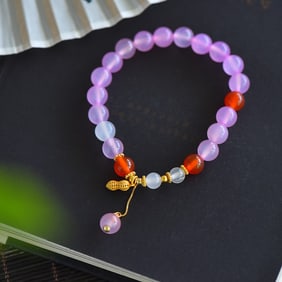 An Exquisite Sterling Silver-Gold Plated Inlaid Agate Bracelets