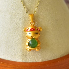 An Exquisite Sterling Silver-Gold Plated Inlaid Jasper Pendant