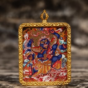 An Exquisite Painted Color Statue of Mahakala Tangka