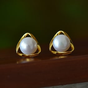 A Pair of Exquisite Sterling Silver-Gold Plated Inlaid Pearl Earrings