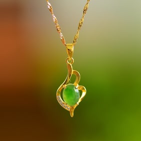 An Exquisite Sterling Silver-Gold Plated Inlaid Jasper Pendant,Inlaid Diamond
