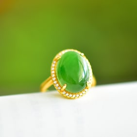 An Exquisite Sterling Silver-Gold Plated Inlaid Jasper Ring,Inlaid Diamond