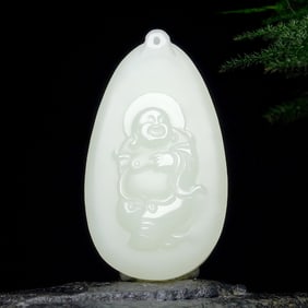 An Exquisite White Jade Statue of Maitreya Buddha Pendant