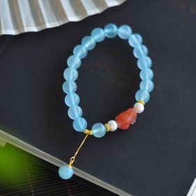 An Exquisite Sterling Silver-Gold Plated Inlaid Agate Bracelets
