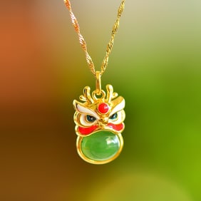 An Exquisite Sterling Silver-Gold Plated Inlaid Jasper Pendant