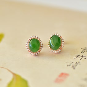 A Pair of Exquisite Sterling Silver-Gold Plated Inlaid Jasper Earrings,Inlaid Diamond