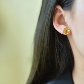 A Pair of Exquisite Sterling Silver-Gold Plated Inlaid Jasper Earrings