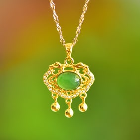 An Exquisite Sterling Silver-Gold Plated Inlaid Jasper Pendant,Inlaid Diamond
