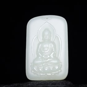 An Exquisite White Jade Statue of Sakyamuni Pendant