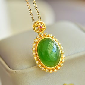 An Exquisite Sterling Silver-Gold Plated Inlaid Jasper Pendant,Inlaid Diamond