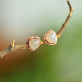A Pair of Exquisite Sterling Silver-Gold Plated Inlaid White Jade Earrings