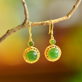 A Pair of Exquisite Sterling Silver-Gold Plated Inlaid Jasper Earrings,