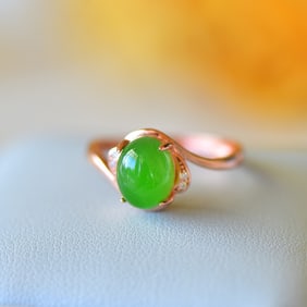 An Exquisite Sterling Silver-Gold Plated Inlaid Jasper Ring,Inlaid Diamond