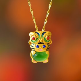 An Exquisite Sterling Silver-Gold Plated Inlaid Jasper Enamel Pendant