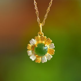 An Exquisite Sterling Silver-Gold Plated Inlaid Jasper Pendant