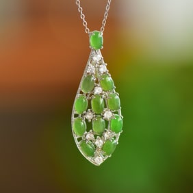 An Exquisite Sterling Silver Inlaid Jasper Pendant,Inlaid Diamond