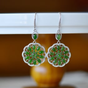 A Pair of Exquisite Sterling Silver Inlaid Jasper Earrings,Inlaid Diamond