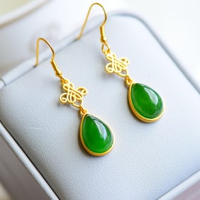 A Pair of Exquisite Sterling Silver-Gold Plated Inlaid Jasper Earrings