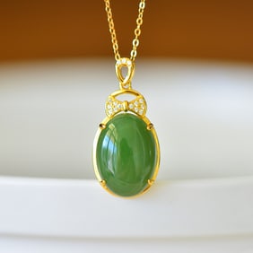 An Exquisite Sterling Silver-Gold Plated Inlaid Jasper Pendant,Inlaid Diamond