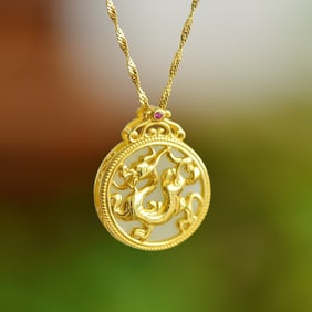 An Exquisite Sterling Silver-Gold Plated Inlaid White Jade Pendant