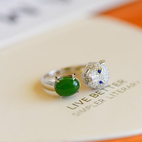 An Exquisite Sterling Silver Inlaid Jasper Ring,Inlaid Diamond