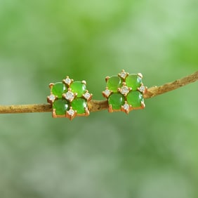 A Pair of Exquisite Sterling Silver-Gold Plated Inlaid Jasper Earrings,Inlaid Diamond