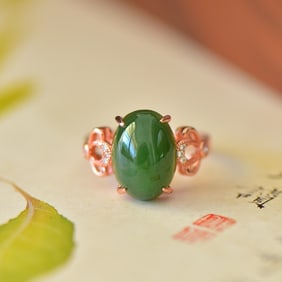 An Exquisite Sterling Silver-Gold Plated Inlaid Jasper Ring,Inlaid Diamond