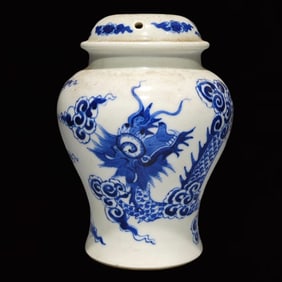An Exquisite Blue and White Auspicious Cloud and Dragon Pattern Jar