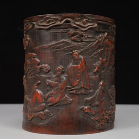 An Exquisite Bamboo Landscape and Figure Pattern Brush Pot