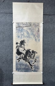 A Chinese Vertical Scroll Ink Painting of Horse on Paper,Xu Beihong