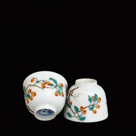 A Pair of Precious Famille-Rose Butterfly Pattern Cups