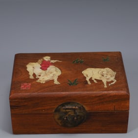 An Exquisite Huanghuali wood Inlaid Gems Figure Pattern Box