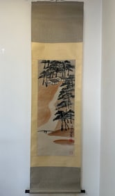 A Chinese Vertical Scroll Ink Painting of Landscape on Paper,Qi Baishi