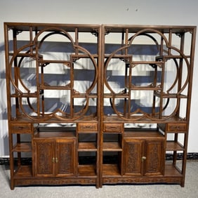An Exquisite Huanghuali wood Flower and Bird Pattern Antique Shelf