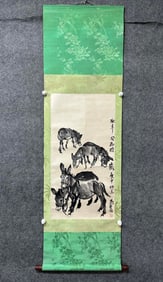 A Chinese Vertical Scroll Ink Painting of Donkey on Paper,Huang Zhou