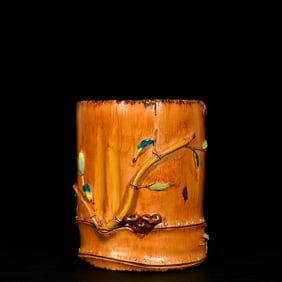 An Exquisite Biomimetic porcelain Bamboo Pattern Brush Pot