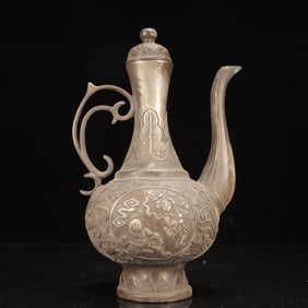 A Rare Silver-plated Copper Figure Flower Pattern Ewer