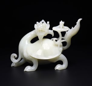 An Exquisite White Jade Dragon and Turtle Ornament