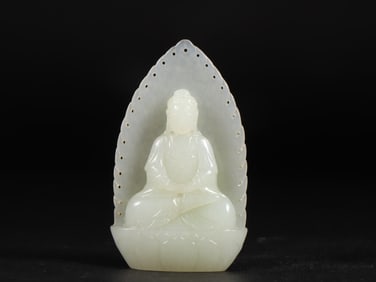 An Exquisite White Jade Statue of Avalokitesvara