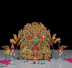 A Rare Gilt Inlaid Gems Phoenix coronet