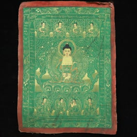 A Rare Brocade Painted Color Statue of Sakyamuni Tangka